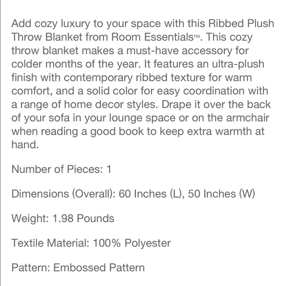 NWT! Room Essentials ribbed plush throw blanket - Picture 3 of 3